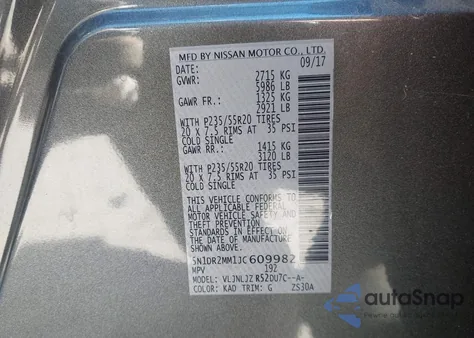 2018 Nissan Pathfinder Platinum from USA, damaged, VIN 5N1DR2MM1JC609982